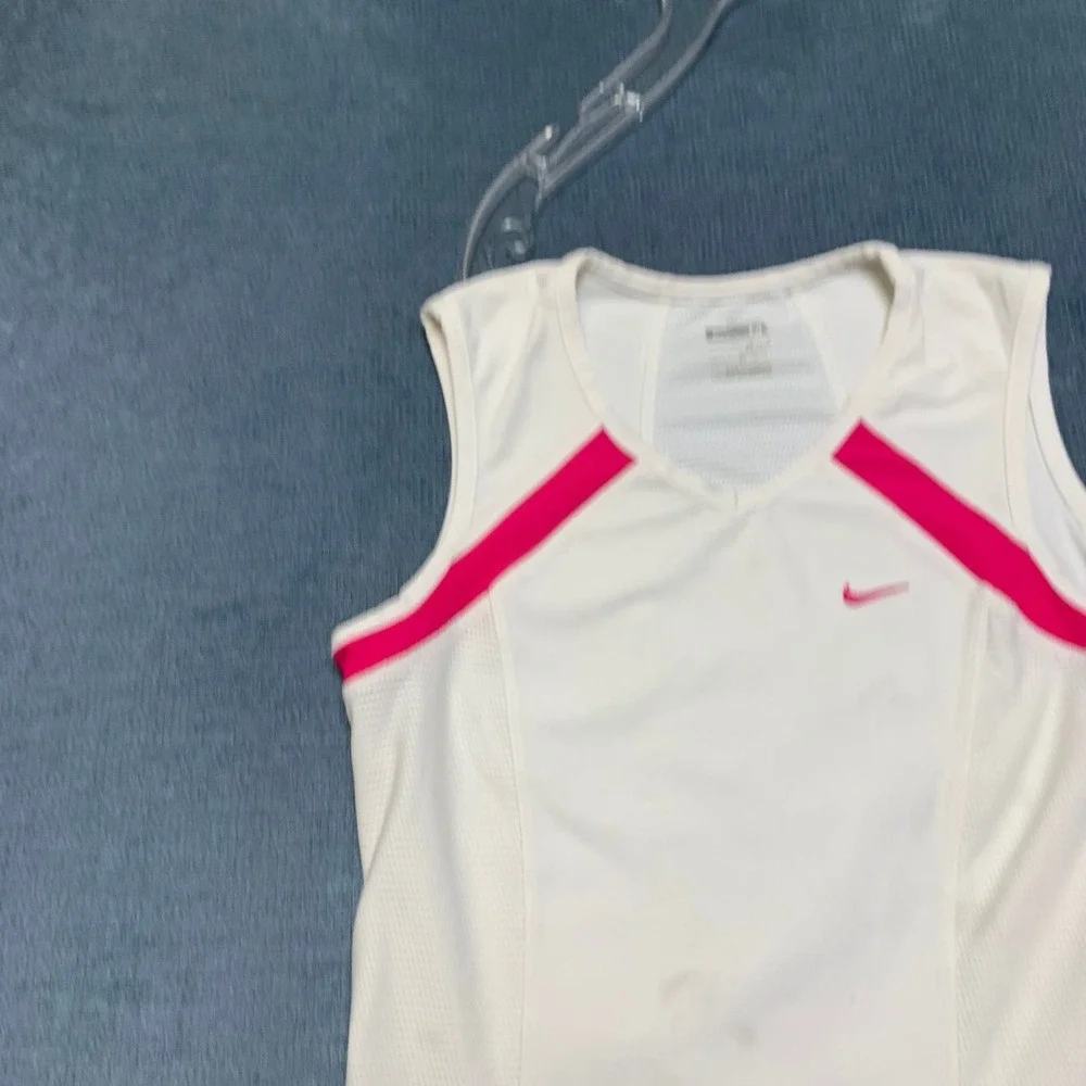 Y2K Nike Tank Top Girls M 10-12 White Pink Swoosh Logo Dri-Fit  Activewear
